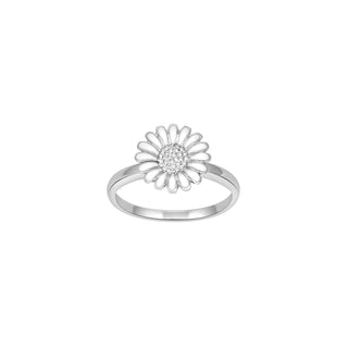 Rhod. sølvring Marguerit 10mm Str.56