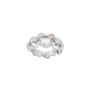 Sølv Rh.Stor hjertering+0.015ct W/SI+14kt Str.56