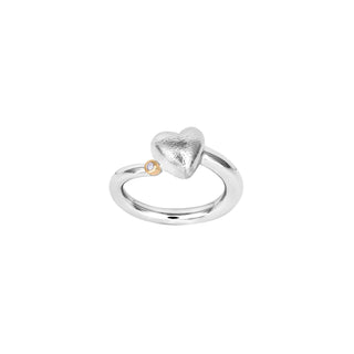 Sølv Rh. ring hjerte+dia.0.015ct W/SI+14kt Str.56
