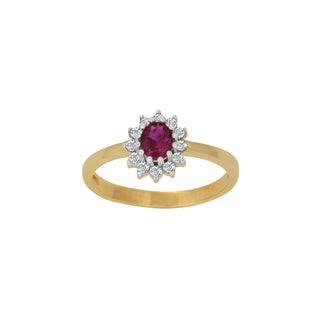 8kt. guldring roset m/synt. rubin og cz