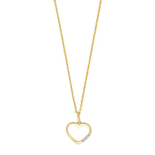 14kt. guldhjerte m/dia. 0.015ct W/PI og forg. kæde