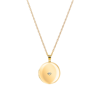Medaljon14kt. påvalset guld. Inkl. kæde m.0,01ct