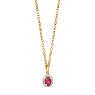 14kt. guldvedhæng m/rubin og dia 0.05ct W/SI inkl.