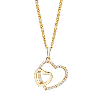 8kt. guldvedhæng dobbelt hjerte m/cz inkl. forg.