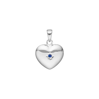 SIERSBØL rhod. sølv hjerte m. synt safir 20x15mm