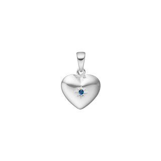 SIERSBØL rhod. sølv hjerte m. synt safir  17x10mm