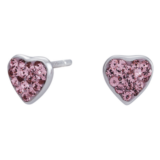 Rhod. sølvørestikker hjerte m/pink cz.