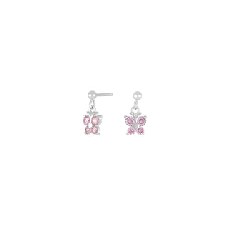 Rhod. sølvørehænger sommerfugl m/pink cz