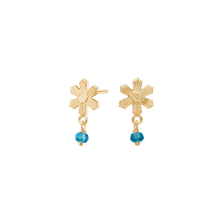 Forgyldt sølv ørestikker aqua blomst BRODERIE52