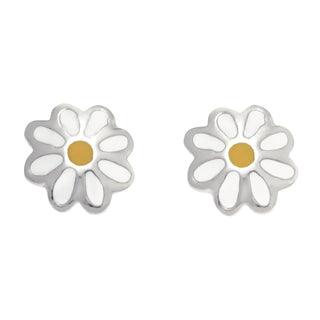 Rhod. sølvørestikker blomst m/hvid og gul emalje