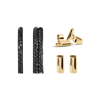 Christina Slim Lædersæt Til Ur - Silver Black Slim Watch Cord Set - Forgyldt Sterling Sølv 604-4-16Gsilverbl