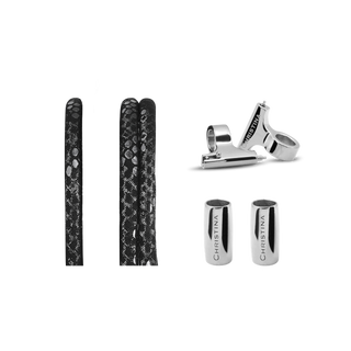 Christina Slim Lædersæt Til Ur - Silver Black Slim Watch Cord Set - Stål 604-4-16Ssilverbl