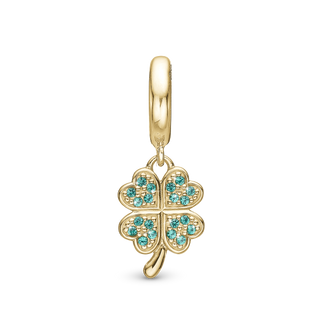 Christina Lucky Clover Hænger Charm 6 mm Til Armbånd - Forgyldt Sterling Sølv m. 20 Grønne Cubic Zirkonia 610-G124