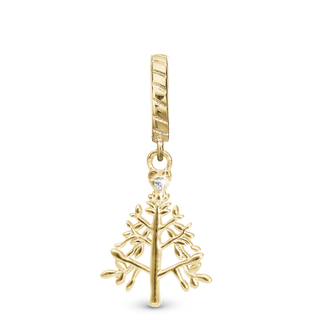 Christina Christmas 2025 - Christmas Tree Hænger Charm 6 mm Til Armbånd - Blankpoleret Forgyldt Sterling Sølv m. 1 Cubic Zirkonia 610-G150