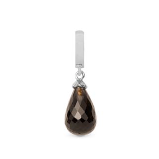 Christina Smokey Quartz Drop Hænger Charm 6 mm Til Armbånd - Blankpoleret Sterling Sølv m. 1 Krystalkvarts 610-S01Smokey