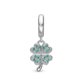 Christina Lucky Clover Hænger Charm 6 mm Til Armbånd - Sterling Sølv m. 20 Grønne Cubic Zirkonia 610-S124