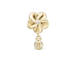 Christina Flower and Ladybird Charm 6 mm til Classic Læderarmbånd - Forgyldt Sterling Sølv m. 5 Hvide Cubic Zirkonia 630-G263
