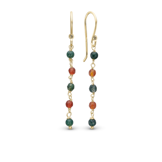 Christina Carnelian Hænge Øreringe - Blankpoleret Forgyldt Sterling Sølv m. 10 Multi color Multi stone 670-G46