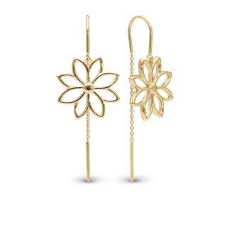 Christina Simple Flower Hænge Øreringe - Blankpoleret Forgyldt Sterling Sølv 670-G92