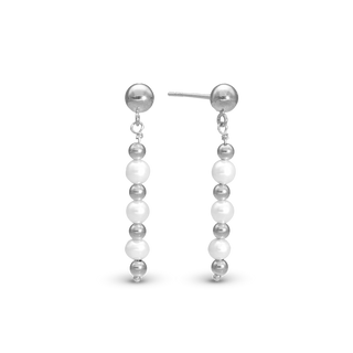 Christina Pearl Mix Hænge Øreringe - Blankpoleret Sterling Sølv m. 6 Hvide Ferskvandsperler 670-S105