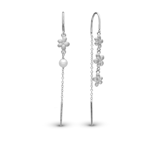 Christina Graceful Flowers Hænge Øreringe - Mat Sterling Sølv m. 1 Ferskvandsperle 670-S80