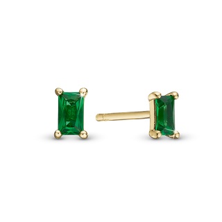 Christina Green Baguette Ørestikker - Blankpoleret Forgyldt Sterling Sølv m. 2 Grønne Cubic Zirkonia 671-G113green