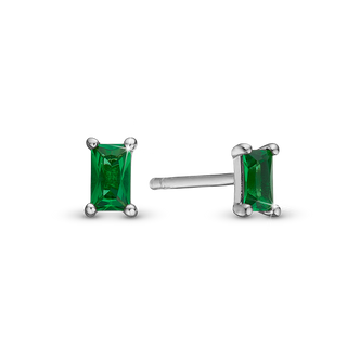 Christina Green Baguette Ørestikker - Blankpoleret Sterling Sølv m. 2 Grønne Cubic Zirkonia 671-S113green
