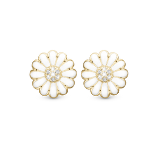 Christina White Marguerit 18 mm Øreclips - Blankpoleret Forgyldt Sterling Sølv m. 14 Hvide Topas 674-G01white