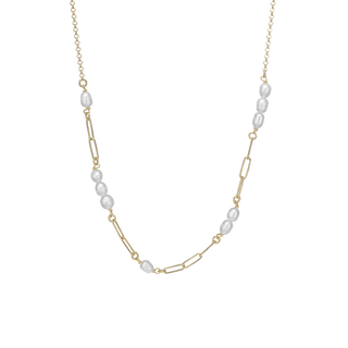 Christina Links and Pearls Halskæde - Forgyldt Sterling Sølv m. 10 Hvide Ferskvandsperler 680-G127