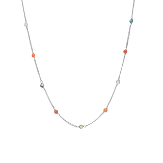 Christina Carnelian and Mos Agat Halskæde - Blankpoleret Sterling Sølv m. 6 Multi color Multi stone 680-S98
