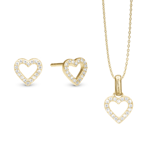 Christina Shimmery Heart Smykkesæt - Forgyldt Sterling Sølv m. Cubic Zirkonia 685-MOR2025-G