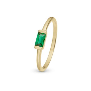 Christina Green single Baguette Ring - Blankpoleret Forgyldt Sterling Sølv m. 1 Cubic Zirkonia 1.16.B