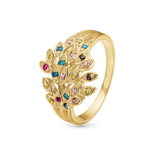 Christina Peacock Ring - Blankpoleret Forgyldt Sterling Sølv m. 22 Multi color Cubic Zirkonia 4.11.B