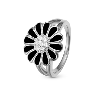 Christina Topaz Big Black Marguerit Ring - Blankpoleret Sterling Sølv m. 7 Hvide Topas 4.5.A