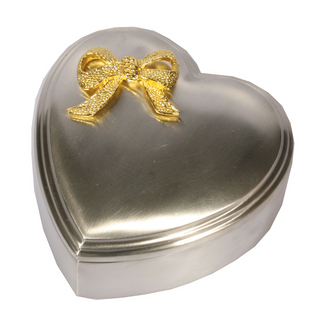 Fortinnet smykkeskrin m. forgyldt sløjfe 12x12cm