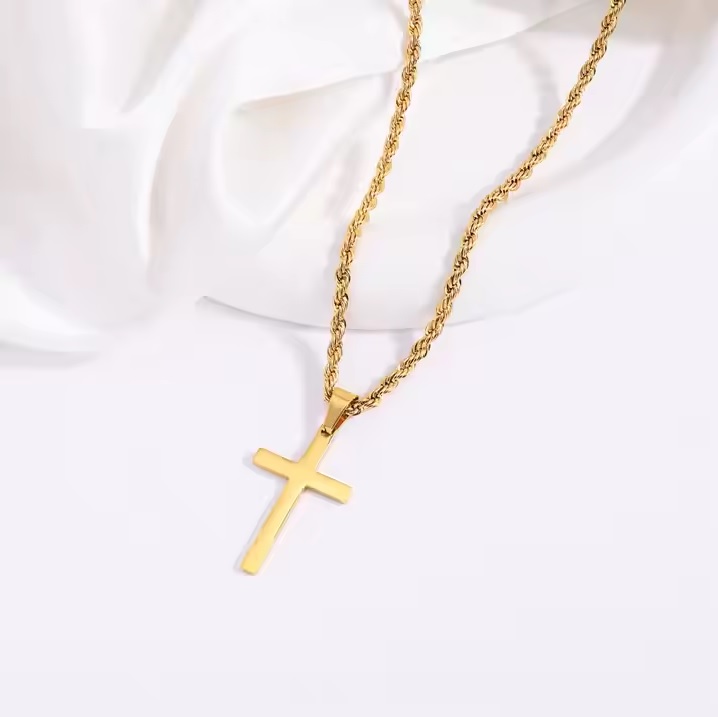 Halskæde kors vandfast forgyldt stål 163014