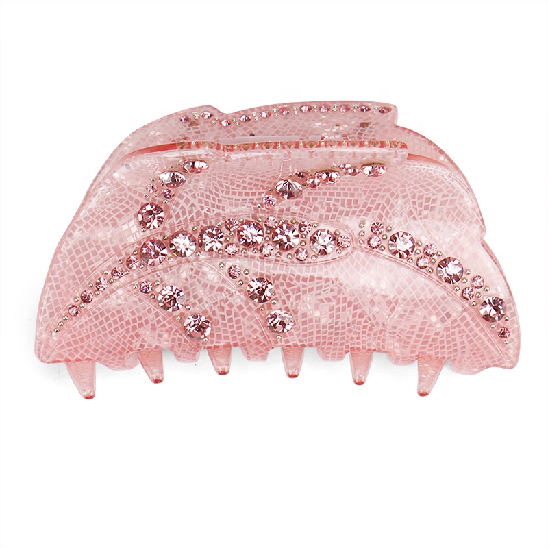 Hårklemme - Lyserød med pink og hvide zirkoner 9 x 4 cm.