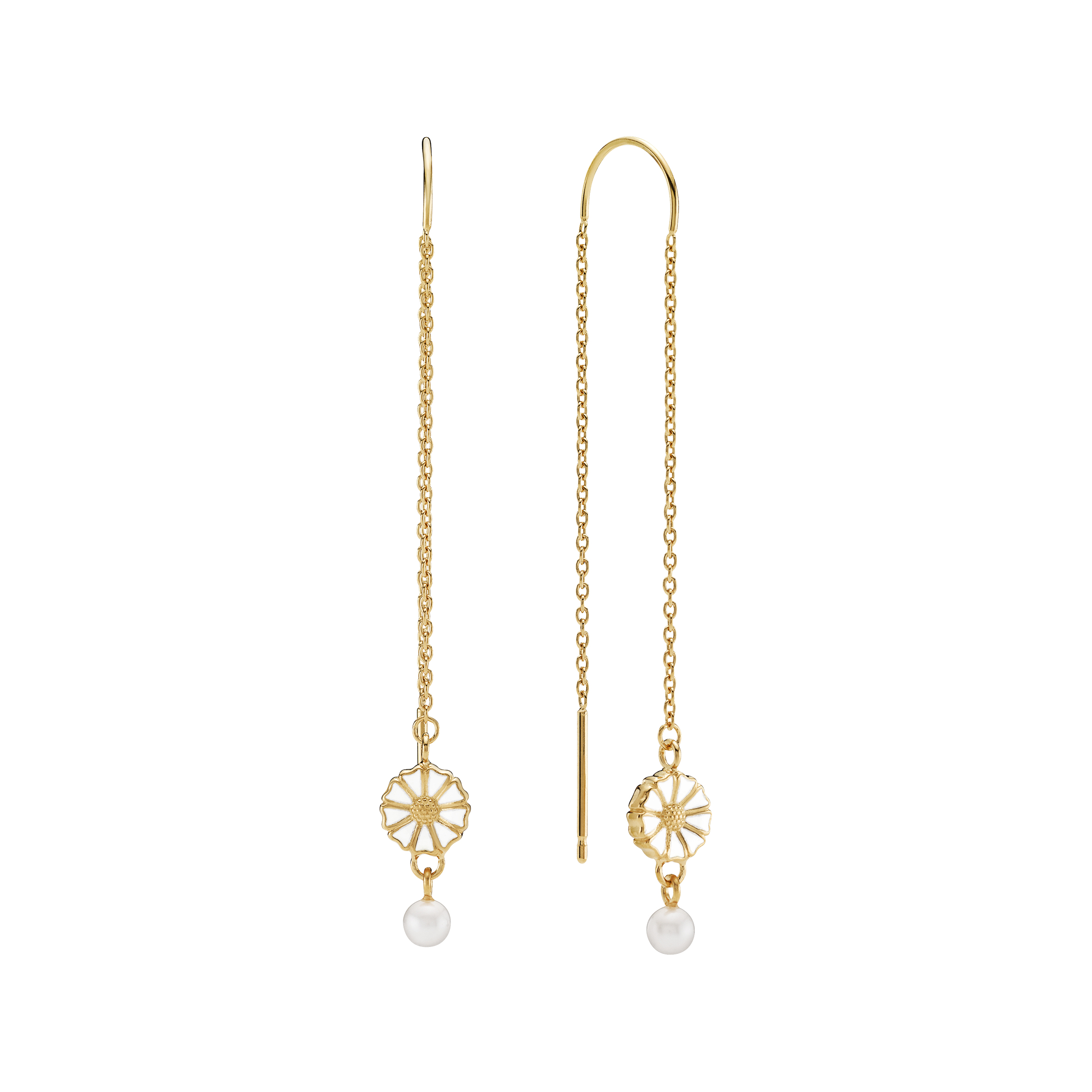 Lund Copenhagen - Marguerit øreringe med ferskvandsperle, forgyldt