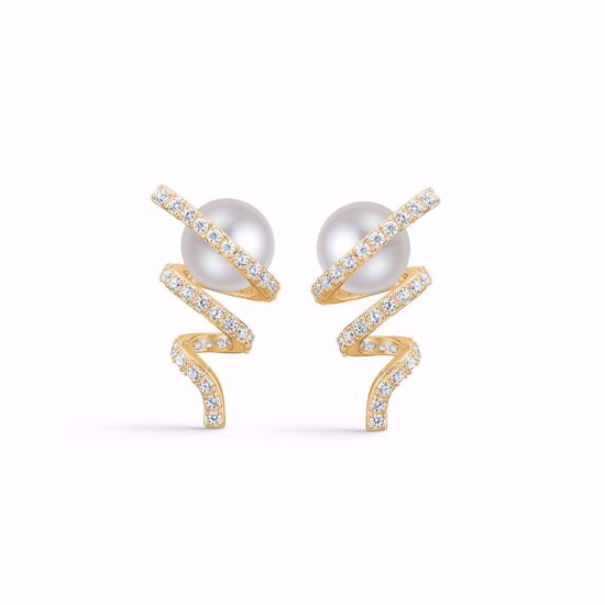Guld & Sølv Design øreringe m zirkonia og perle 1984/1