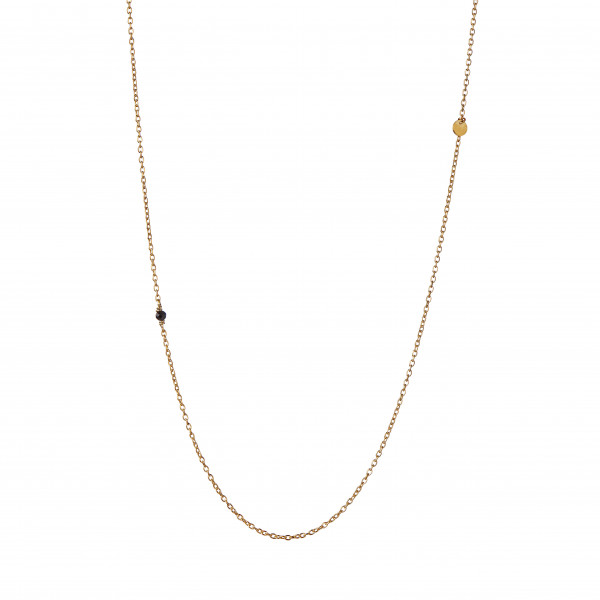 Stine A- Halskæde en lille sort spinel og en lille mønt 2008-02-OS