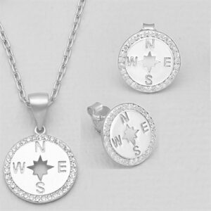 "Compass" smykkesæt sølv med kæde 45 cm.