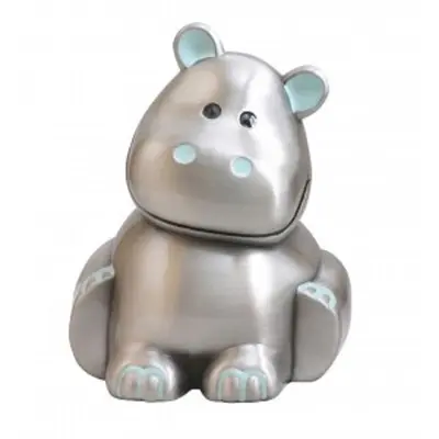 Fortinnet sparebøsse flodhest m/lyseblå øre 92015276206