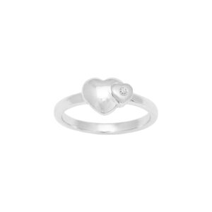 Rhod. sølvbørnering hjerte m/cz Str.51