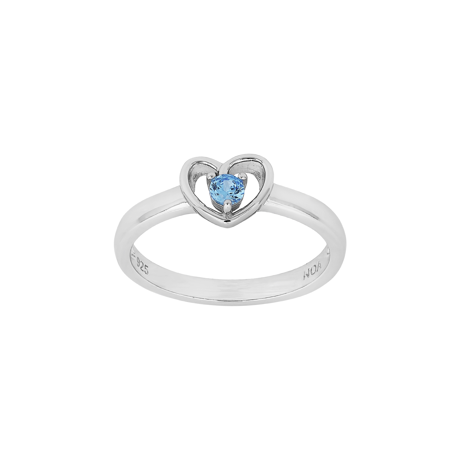 Rhod. sølvbørnering hjerte m/lyseblå cz Str.43