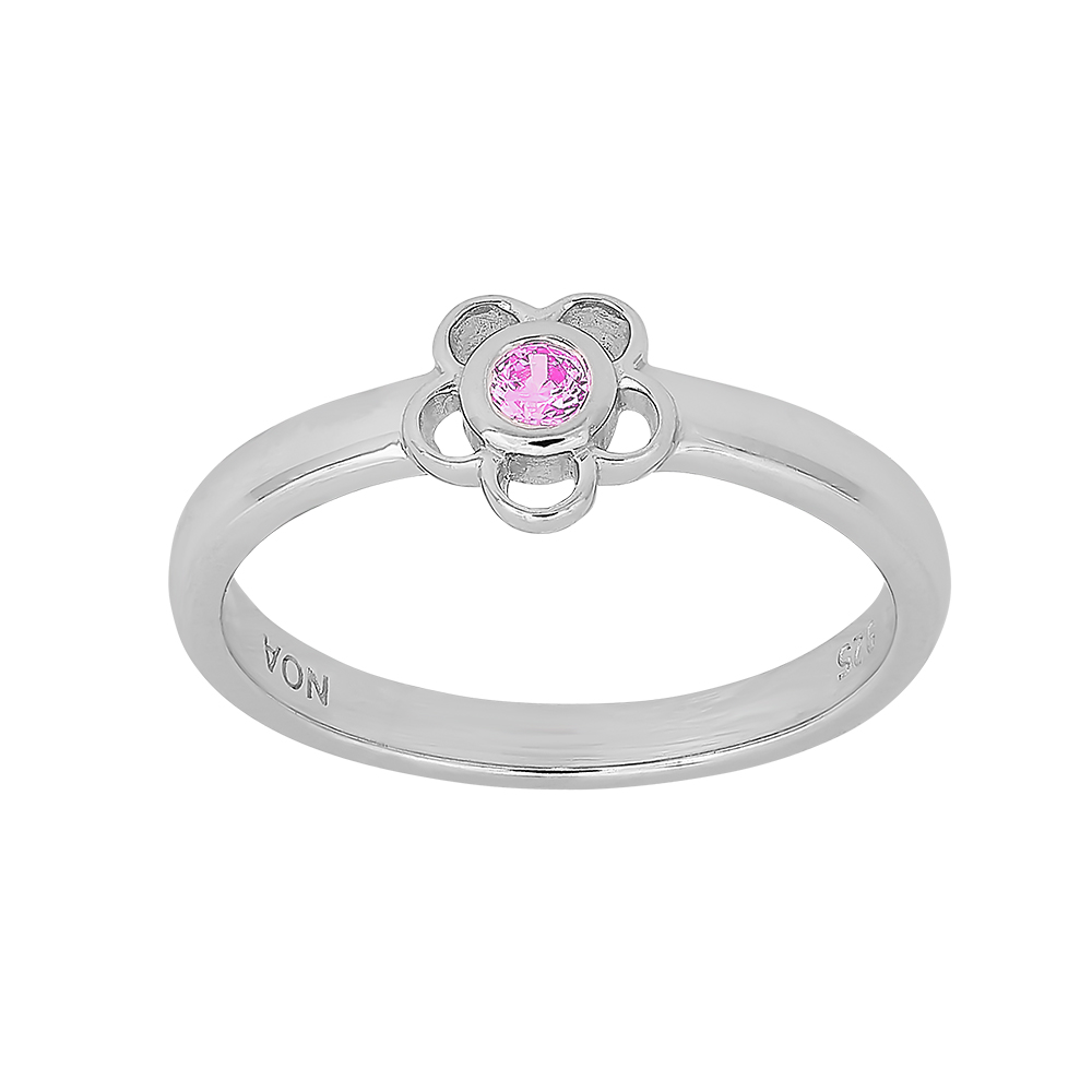 Rhod. sølvbørnering blomst m/lyserød cz Str.43