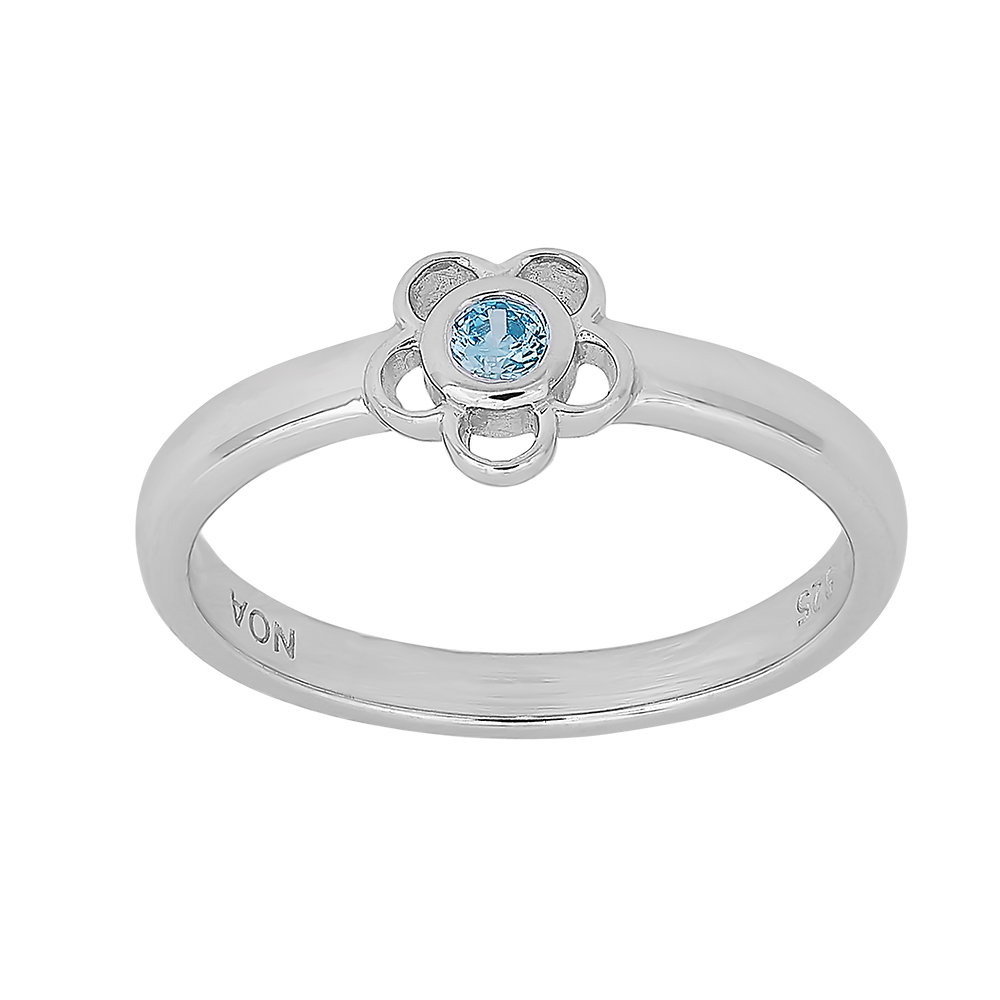 Rhod. sølvbørnering blomst m/lyseblå cz Str.49