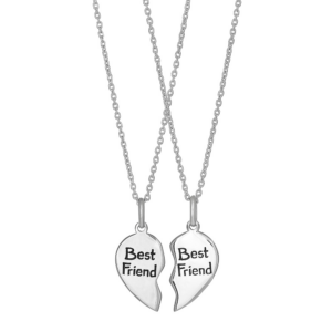 Rhod. sølv knækhjerte best friends inkl. 2 kæder
