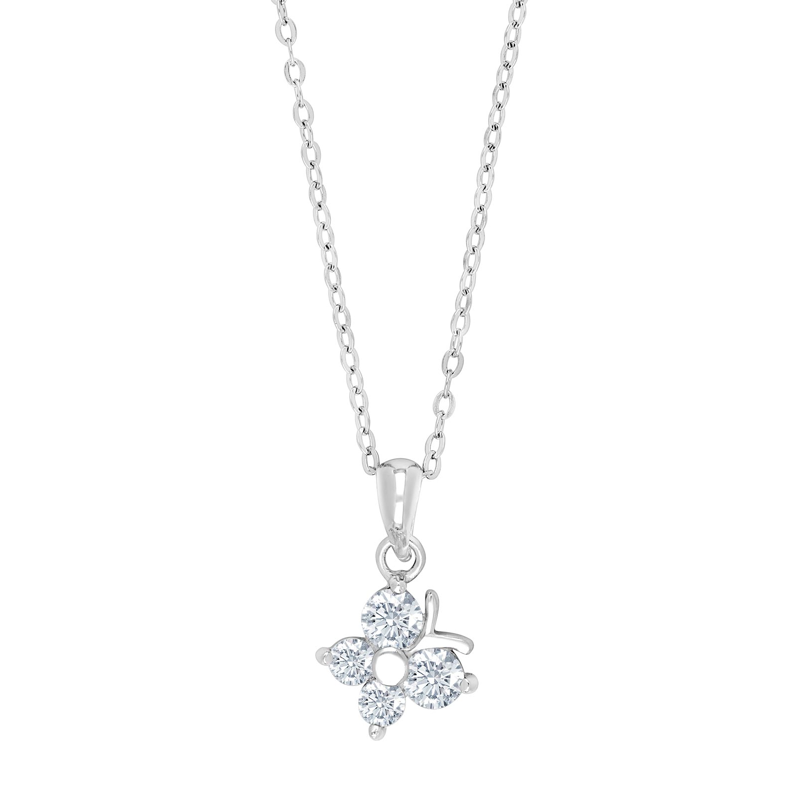 Rhod. sølvvedhæng sommerfugl m/cz inkl. kæde