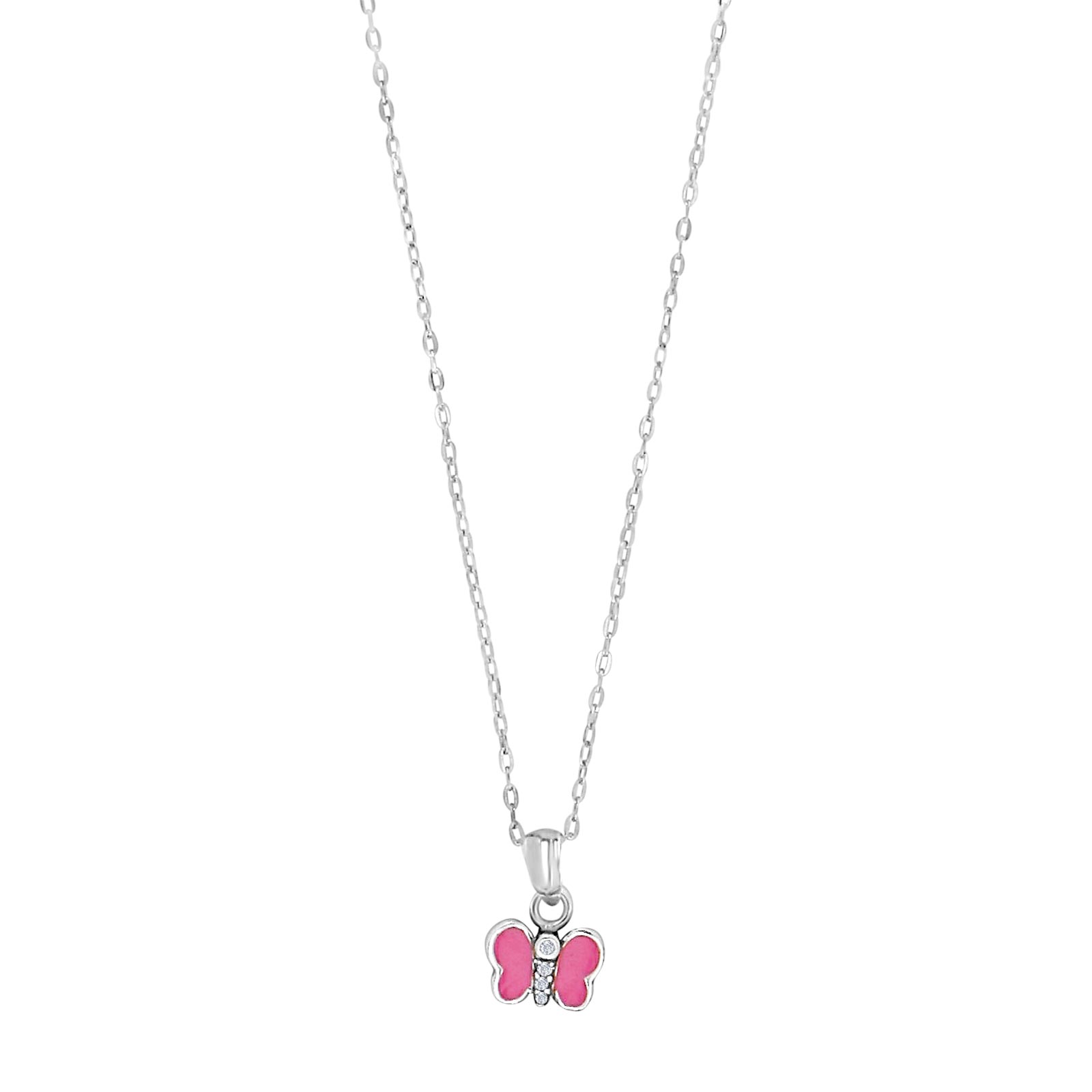 Rhod. sølvvedhæng sommerfugl m/emalje og cz inkl.