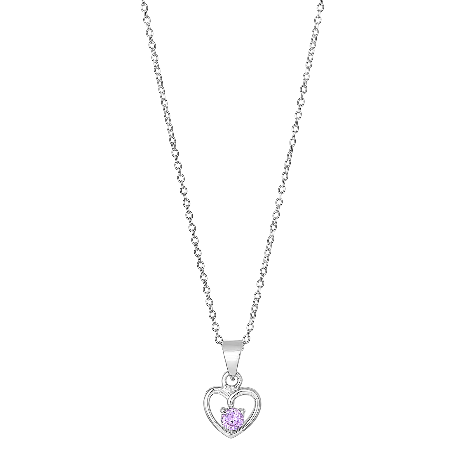 Rhod. sølvvedhæng hjerte m/lyserød cz inkl. kæde